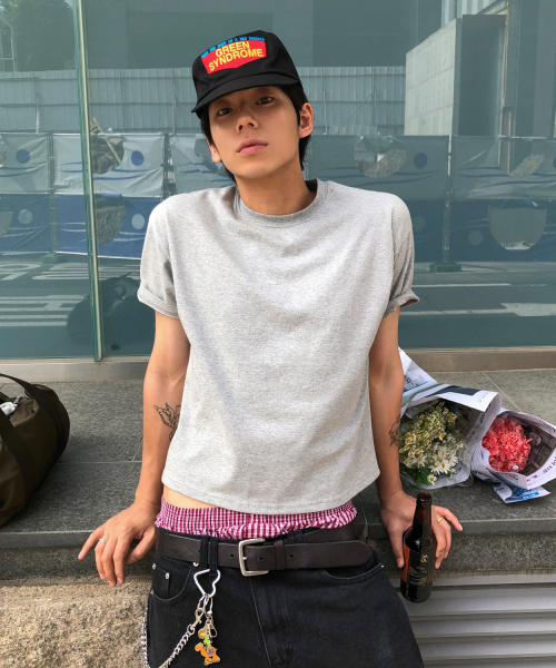 LE AR エッセンシャル クロップ Tシャツ ヘザーグレー レディース 半袖 画像 2