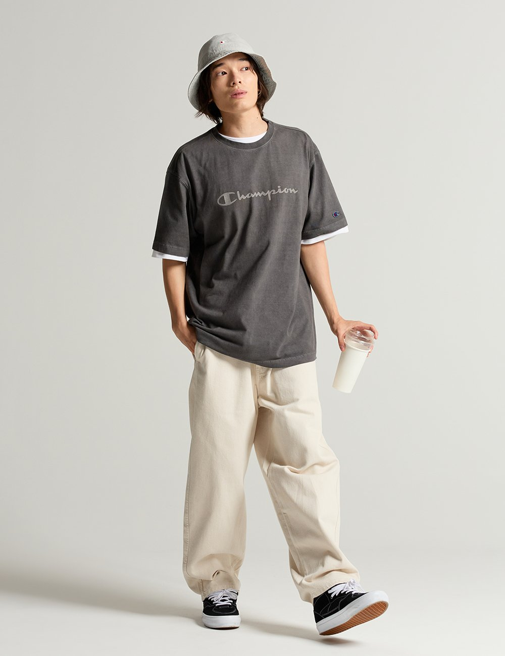 Champion ビッグロゴ 半袖Tシャツ ピグメント加工 Charcoal 画像 7