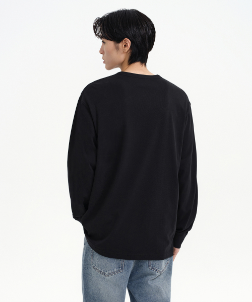 ヘンリーネック 長袖Tシャツ リブカフス ブラック メンズ カジュアル 画像 3