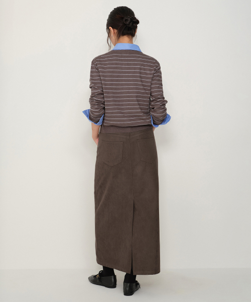シンセティックスエード マキシスカート ブラウン レディース ロング丈 画像 3