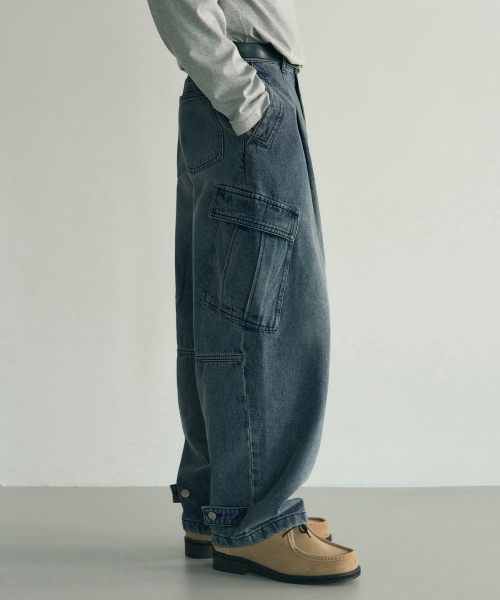 ロテムバー バルーンレッグミルデニムカーゴパンツ ミッドブルー デイリールームコラボ 画像 4