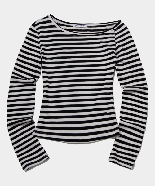 ストライプ サイド アンバル ワンオフショルダー ボーダー Tシャツ 画像 4