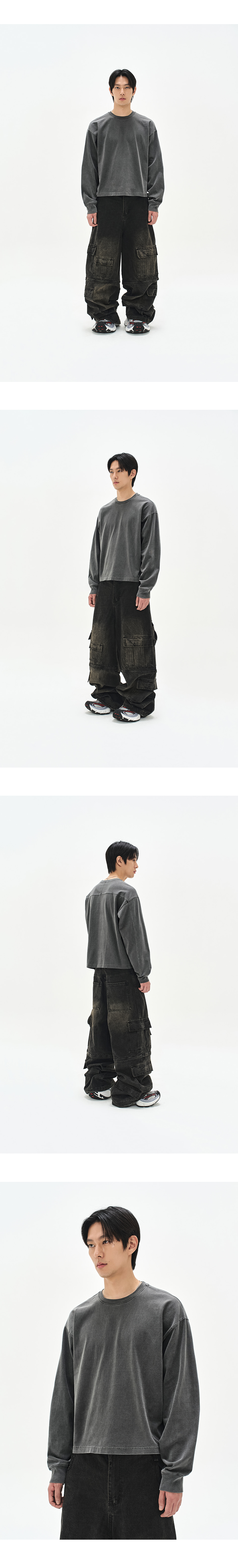 SOVERMENT 460G クロップ ピグメント ロングスリーブ チャコール 厚手長袖Tシャツ 画像 3