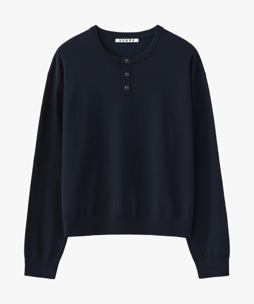 スアレ ウールウォッシャブルヘンリーネッククロップニット 8色展開 画像 3