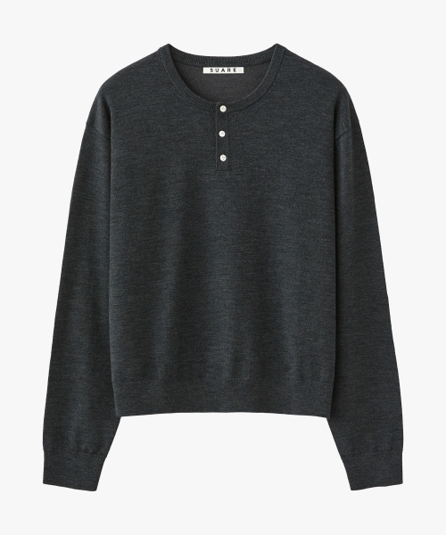 スアレ ウールウォッシャブルヘンリーネッククロップニット 8色展開 画像 6