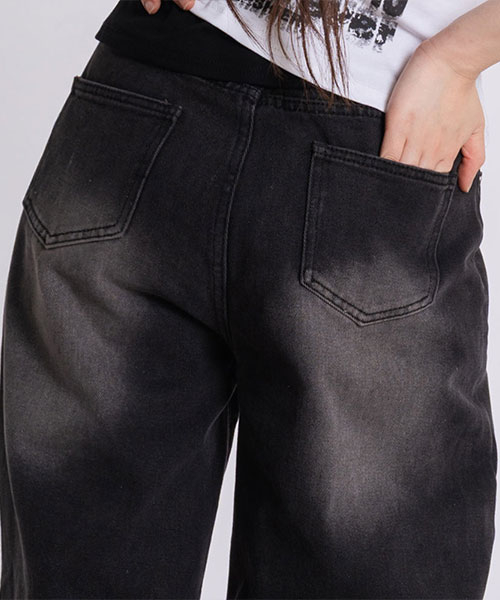 エレンアシ P52 デニムパンツ 半バンディングワイド 黒青 S~3XL 丈3タイプ 画像 2