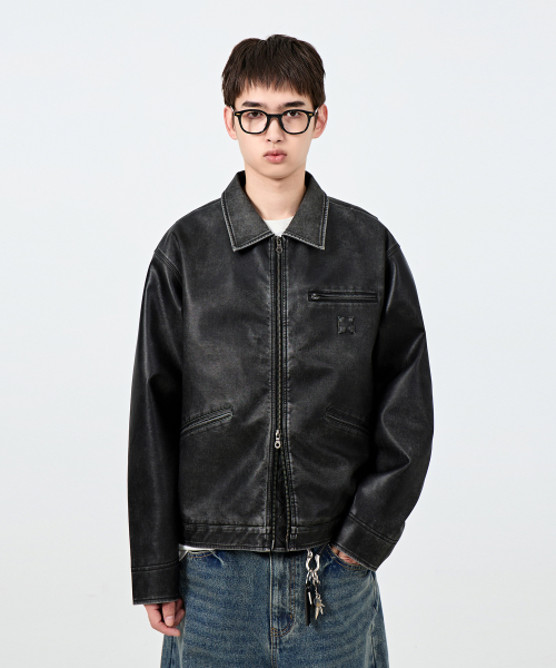 DIMITRI BLACK ディミトリブラック FAUX LEATHER デトロイト ワークジャケット ブラック 画像 3