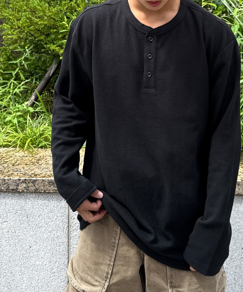 MIND BRIDGE ワッフル ヘンリーネック Tシャツ 3カラー デイリー 長袖 画像 11