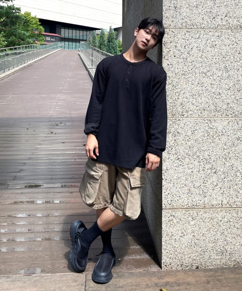 MIND BRIDGE ワッフル ヘンリーネック Tシャツ 3カラー デイリー 長袖 画像 12