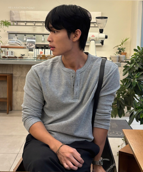 MIND BRIDGE ワッフル ヘンリーネック Tシャツ 3カラー デイリー 長袖 画像 3