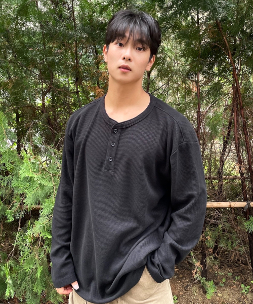 MIND BRIDGE ワッフル ヘンリーネック Tシャツ 3カラー デイリー 長袖 画像 10