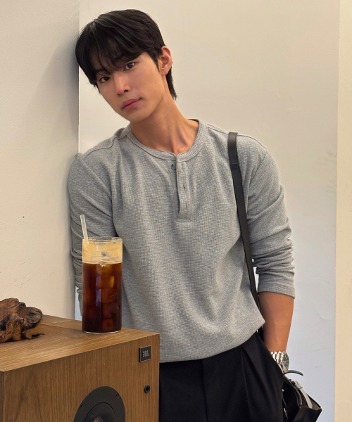 MIND BRIDGE ワッフル ヘンリーネック Tシャツ 3カラー デイリー 長袖 画像 2
