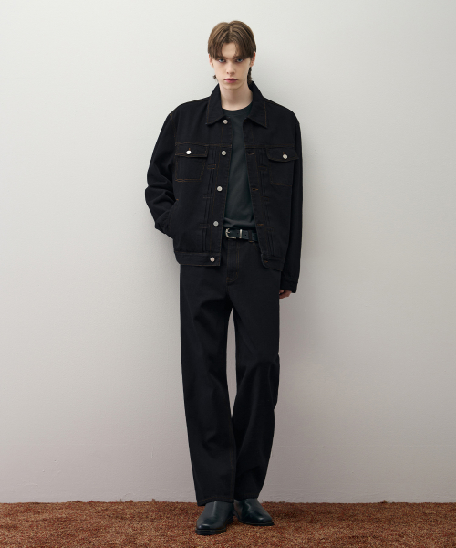 DRAW FIT ウォッシュ加工 リラックスデニム トラッカージャケット BLACK INDIGO 画像 4