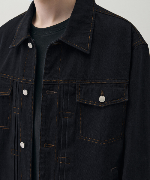 DRAW FIT ウォッシュ加工 リラックスデニム トラッカージャケット BLACK INDIGO 画像 5