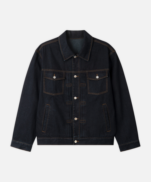 DRAW FIT ウォッシュ加工 リラックスデニム トラッカージャケット BLACK INDIGO 画像 6