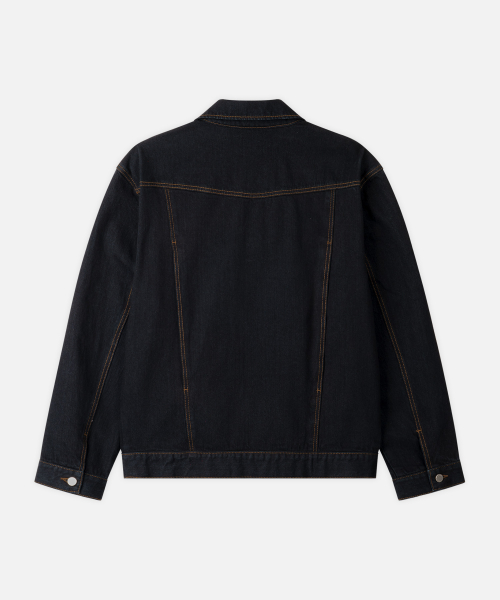 DRAW FIT ウォッシュ加工 リラックスデニム トラッカージャケット BLACK INDIGO 画像 7
