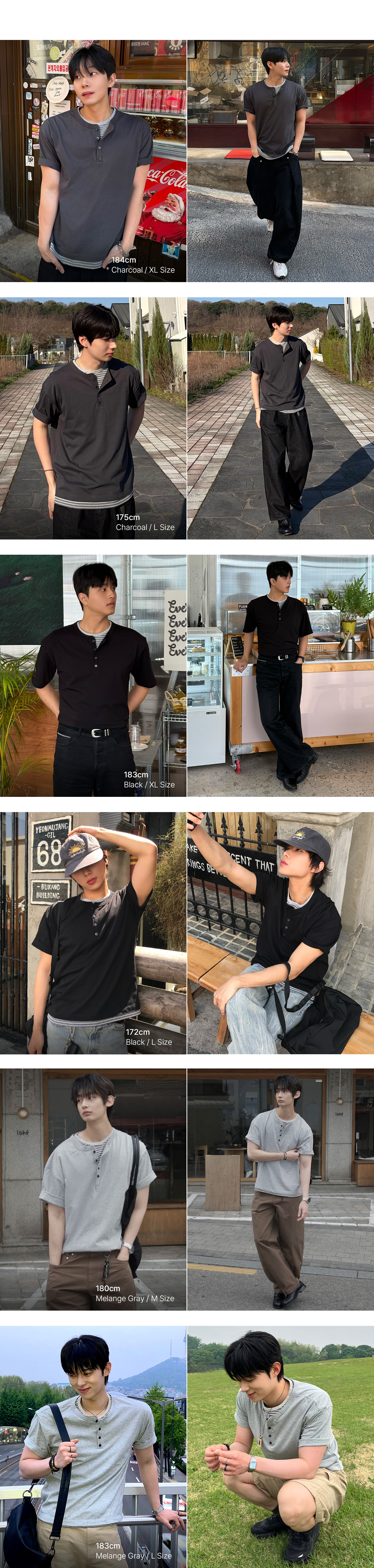 キミュア レイヤードデザイン ヘンリーネック クロップ Tシャツ 半袖 チャコール 画像 12
