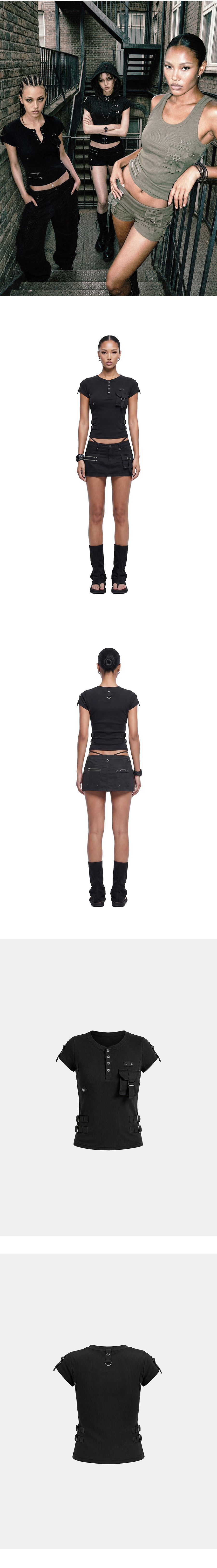 BAD BLOOD デルタユーティリティコットンリップ1/2ヘンリーネックTシャツ ブラック 画像 6