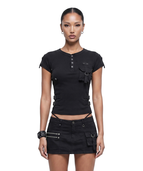BAD BLOOD デルタユーティリティコットンリップ1/2ヘンリーネックTシャツ ブラック 画像 1