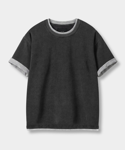 ディミトリブラック 配色レイヤード半袖Tシャツ ピグメントチャコール ロールアップ袖 画像 4