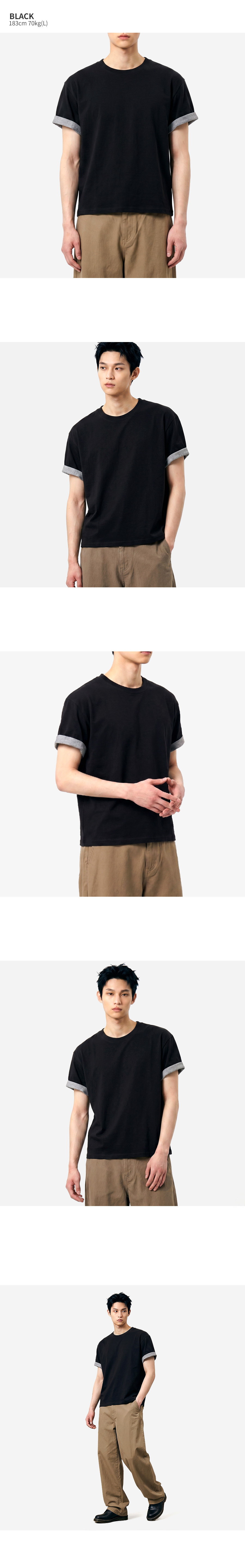UNDER OFF ロールアップスリーブ クロップ丈 半袖Tシャツ ブラック レディース カジュアル トップス 画像 4